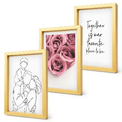 Set od 3 slike u okviru obiteljski lineart buketi ruža s kućnim natpisom
