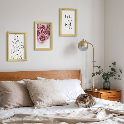 Set 3 slike u okviru Obiteljski lineart buketi ruža kućni natpis