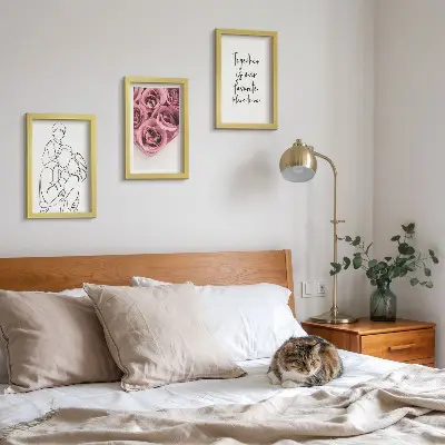 Set od 3 slike u okviru obiteljski lineart buketi ruža s kućnim natpisom