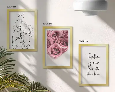 Set od 3 slike u okviru obiteljski lineart buketi ruža s kućnim natpisom