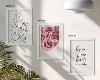 Set od 3 slike u okviru obiteljski lineart buketi ruža s kućnim natpisom