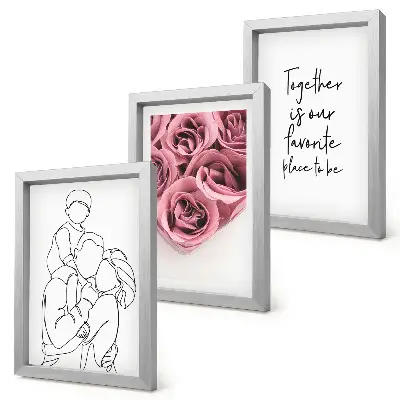 Set od 3 slike u okviru obiteljski lineart buketi ruža s kućnim natpisom