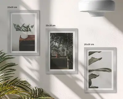 Set od 3 slike u okviru biljke u saksiji s rustikalnim lišćem