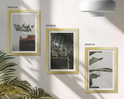 Set od 3 slike u okviru biljke u saksiji s rustikalnim lišćem