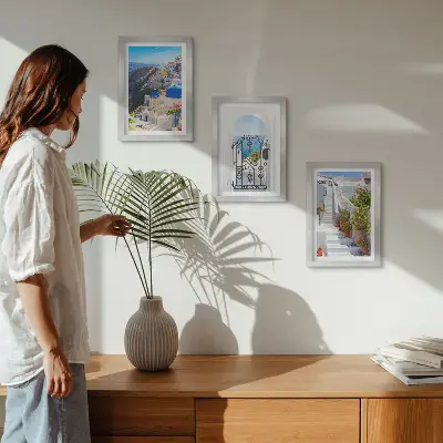 Zidna galerija slika pogled na santorini i grčku arhitekturu mjesta oia