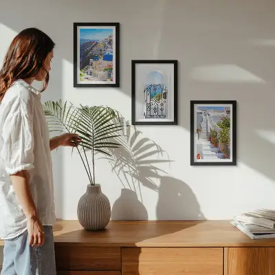 Zidna galerija slika pogled na santorini i grčku arhitekturu mjesta oia