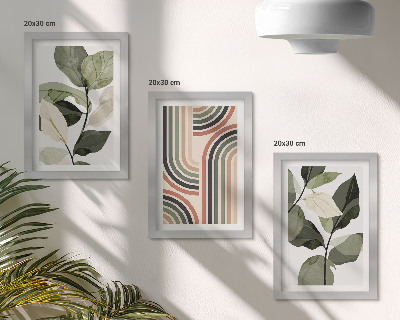 Komplet slika u okviru Biljni motivi s geometrijskim uzorcima u nijansama zelene