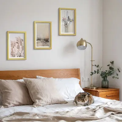 Set 3 slike u okviru prirodna vegetacija s apstraktnim uzorcima u prigušenim bojama