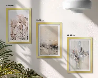 Set 3 slike u okviru prirodna vegetacija s apstraktnim uzorcima u prigušenim bojama