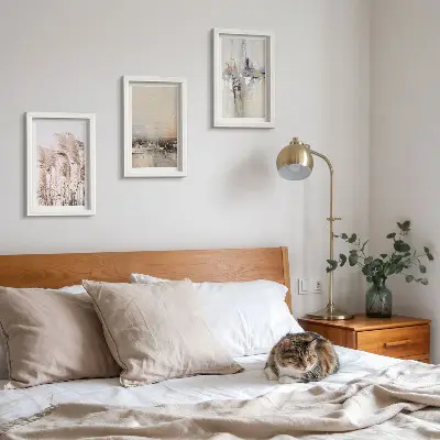 Set 3 slike u okviru prirodna vegetacija s apstraktnim uzorcima u prigušenim bojama
