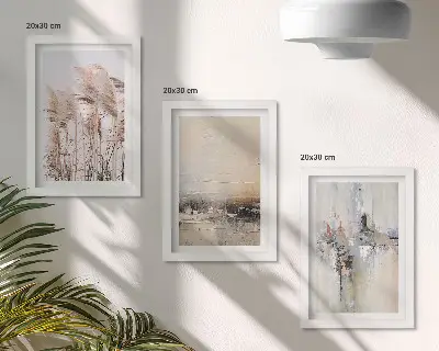 Set 3 slike u okviru prirodna vegetacija s apstraktnim uzorcima u prigušenim bojama