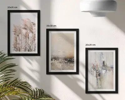Set 3 slike u okviru prirodna vegetacija s apstraktnim uzorcima u prigušenim bojama