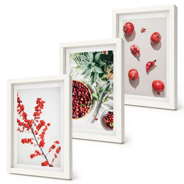 Set 3 slike u okviru Crveno voće i biljke u minimalističkom stilu