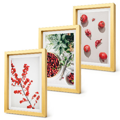 Set 3 slike u okviru Crveno voće i biljke u minimalističkom stilu