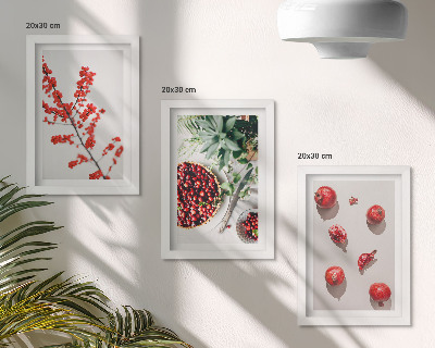 Set 3 slike u okviru Crveno voće i biljke u minimalističkom stilu