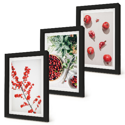 Set 3 slike u okviru Crveno voće i biljke u minimalističkom stilu