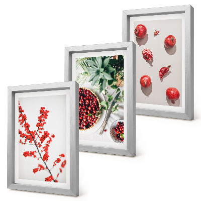 Set 3 slike u okviru Crveno voće i biljke u minimalističkom stilu