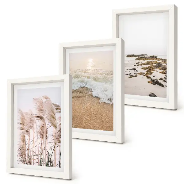 Set 3 slike u okviru motivi valova trave na plaži i morskog kamenja u boemskom stilu