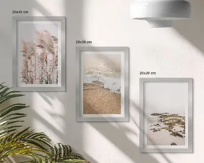Set 3 slike u okviru motivi valova trave na plaži i morskog kamenja u boemskom stilu