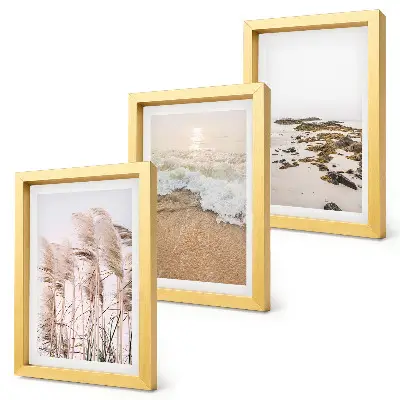Set 3 slike u okviru motivi valova trave na plaži i morskog kamenja u boemskom stilu