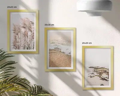 Set 3 slike u okviru motivi valova trave na plaži i morskog kamenja u boemskom stilu