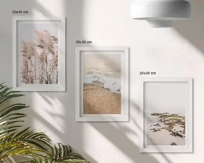Set 3 slike u okviru motivi valova trave na plaži i morskog kamenja u boemskom stilu