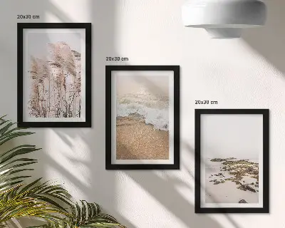 Set 3 slike u okviru motivi valova trave na plaži i morskog kamenja u boemskom stilu