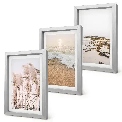 Set 3 slike u okviru motivi valova trave na plaži i morskog kamenja u boemskom stilu