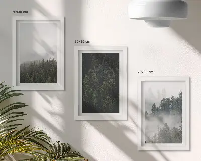 Zidna galerija slika zelene šume u maglovitom prirodnom okruženju