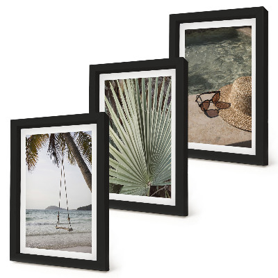 Set 3 slike u okviru Odmor na plaži s ljuljačkama od palminog lišća