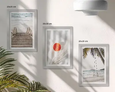 Set od 3 slike u okviru plaža s drvenim stepenicama i blagdanskom atmosferom