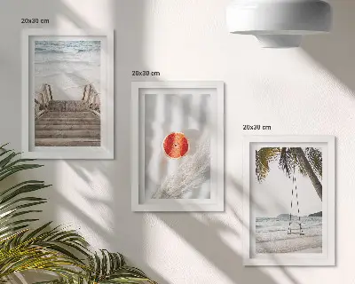Set od 3 slike u okviru plaža s drvenim stepenicama i blagdanskom atmosferom