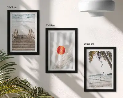 Set od 3 slike u okviru plaža s drvenim stepenicama i blagdanskom atmosferom