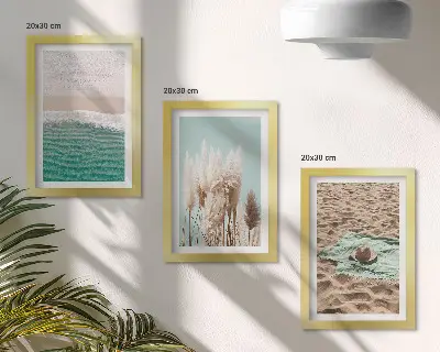 Komplet slika u okviru morski motiv s plažom, valovima, travom, šeširom i pijeskom za opuštanje u prirodi