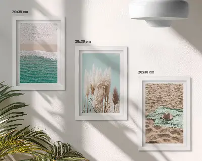 Komplet slika u okviru morski motiv s plažom, valovima, travom, šeširom i pijeskom za opuštanje u prirodi