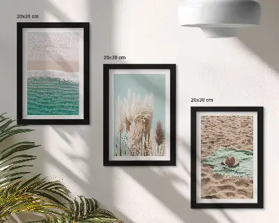 Komplet slika u okviru morski motiv s plažom, valovima, travom, šeširom i pijeskom za opuštanje u prirodi