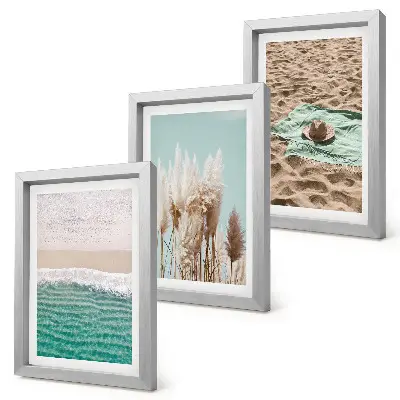 Komplet slika u okviru morski motiv s plažom, valovima, travom, šeširom i pijeskom za opuštanje u prirodi