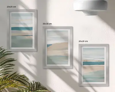 Set 3 slike u okviru apstraktni pejzaži u nijansama plave i bež boje