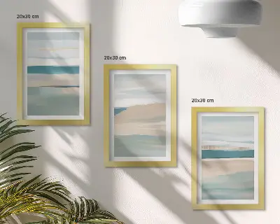 Set 3 slike u okviru apstraktni pejzaži u nijansama plave i bež boje