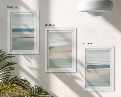 Set 3 slike u okviru apstraktni pejzaži u nijansama plave i bež boje