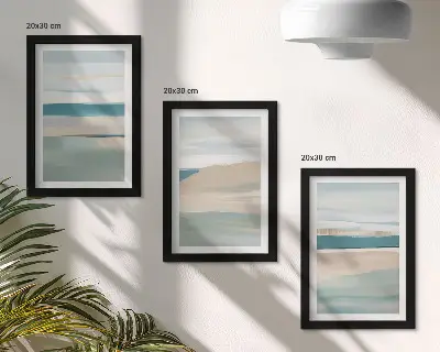 Set 3 slike u okviru apstraktni pejzaži u nijansama plave i bež boje