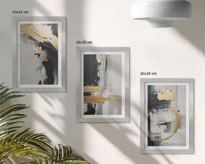 Zidna galerija slika apstraktne kompozicije u crno-bijeloj tehnici