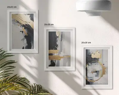 Zidna galerija slika apstraktne kompozicije u crno-bijeloj tehnici