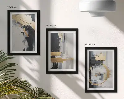 Zidna galerija slika apstraktne kompozicije u crno-bijeloj tehnici
