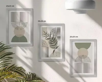 Set od 3 slike u okviru apstraktni oblici u nijansama zelene i bež boje