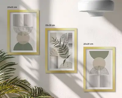 Set od 3 slike u okviru apstraktni oblici u nijansama zelene i bež boje