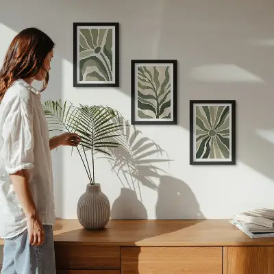 Zidna galerija slika biljni uzorci u nijansama zelene i bež boje