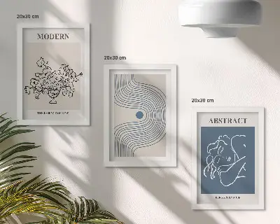 Komplet slika u okviru s motivom linija cvijeća i apstraktnih oblika