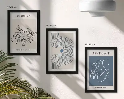 Komplet slika u okviru s motivom linija cvijeća i apstraktnih oblika