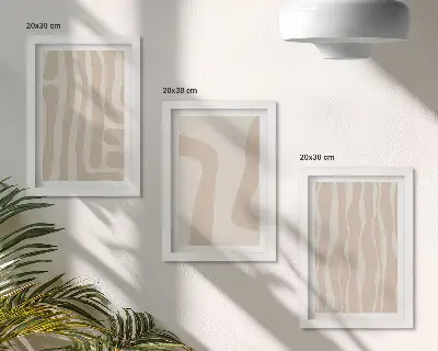 Zidna galerija slika s motivima apstraktnih uzoraka i minimalističkih oblika u boho stilu